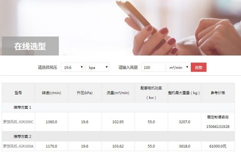 羅茨鼓風(fēng)機選型軟件PC端示例